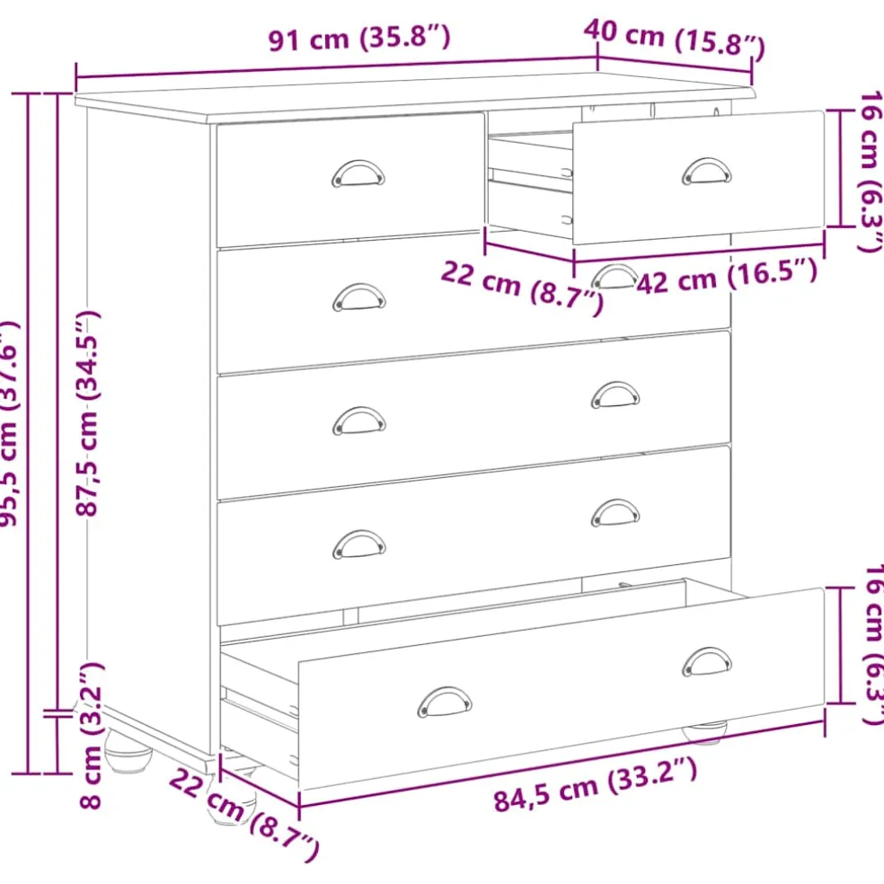 vidaXL Ladekast ASKIM Wit 91 x 40 x 95,5 cm Massief grenenhout