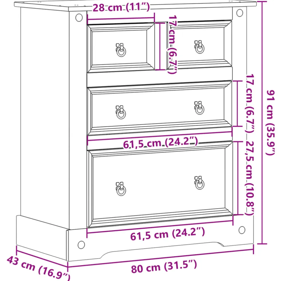 vidaXL Ladekast Corona 80x43x91 cm massief grenenhout