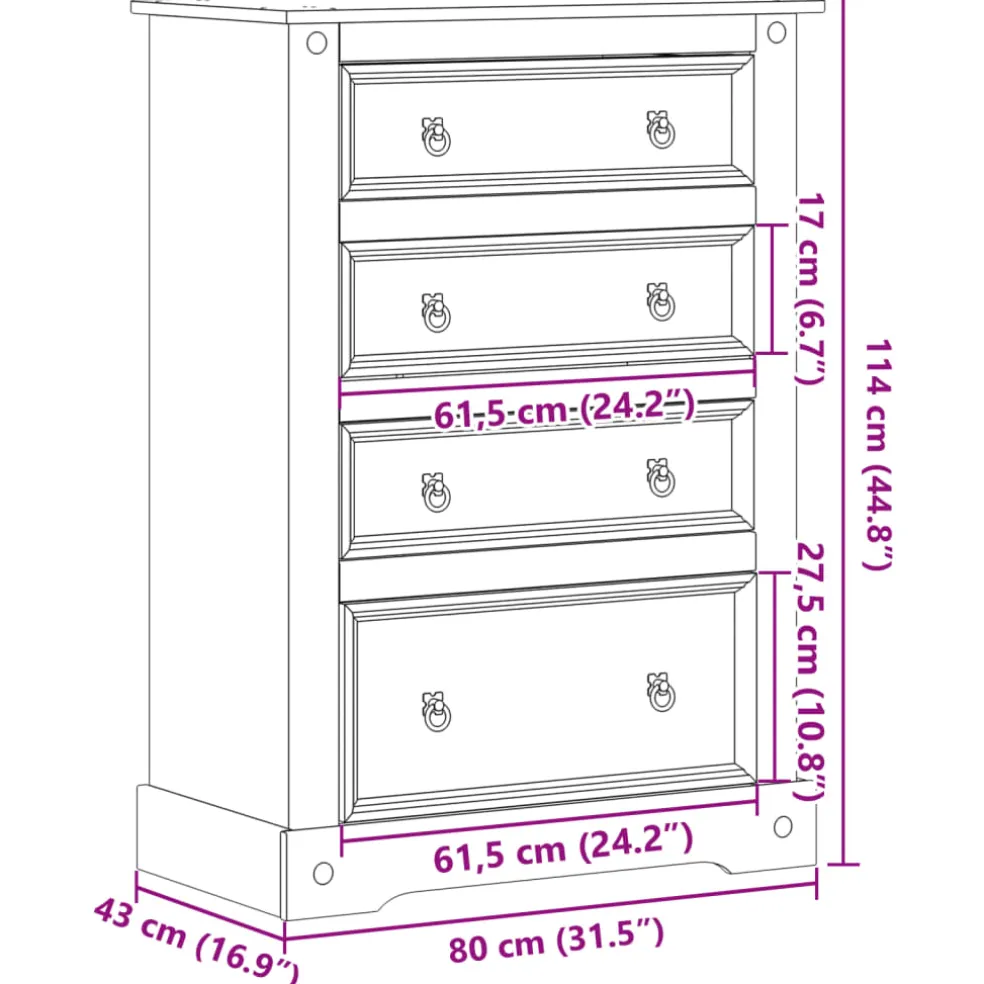 vidaXL Ladekast Corona 80x43x114 cm massief grenenhout