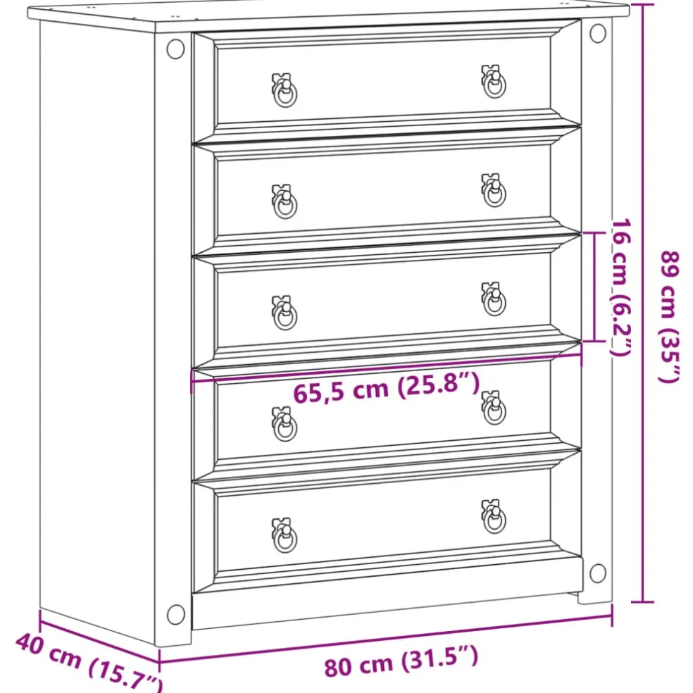 vidaXL Ladekast Corona 80x40x89 cm massief grenenhout