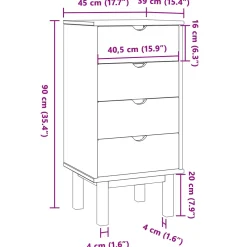 vidaXL Ladekast met lade OTTA Zwart 45 x 39 x 90 cm Massief grenenhout