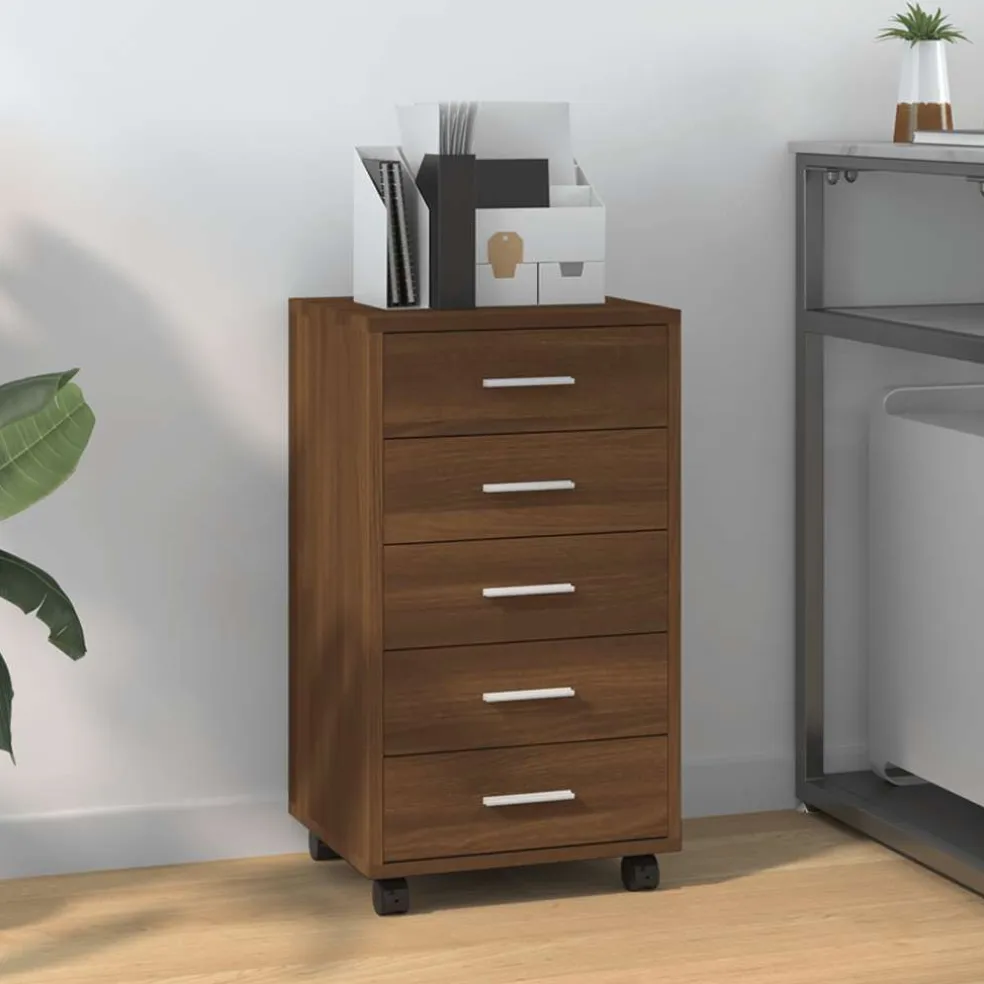 vidaXL Ladekast met wieltjes bewerkt hout bruineiken