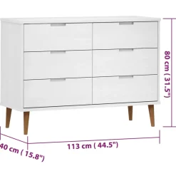 vidaXL Ladekast MOLDE 113x40x80 cm massief grenenhout wit