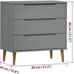 vidaXL Ladekast MOLDE 80x40x80 cm massief grenenhout grijs