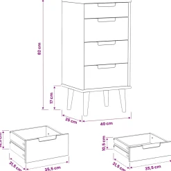 vidaXL Ladekast MOLDE Zwart 40 x 35 x 82 cm Massief grenenhout