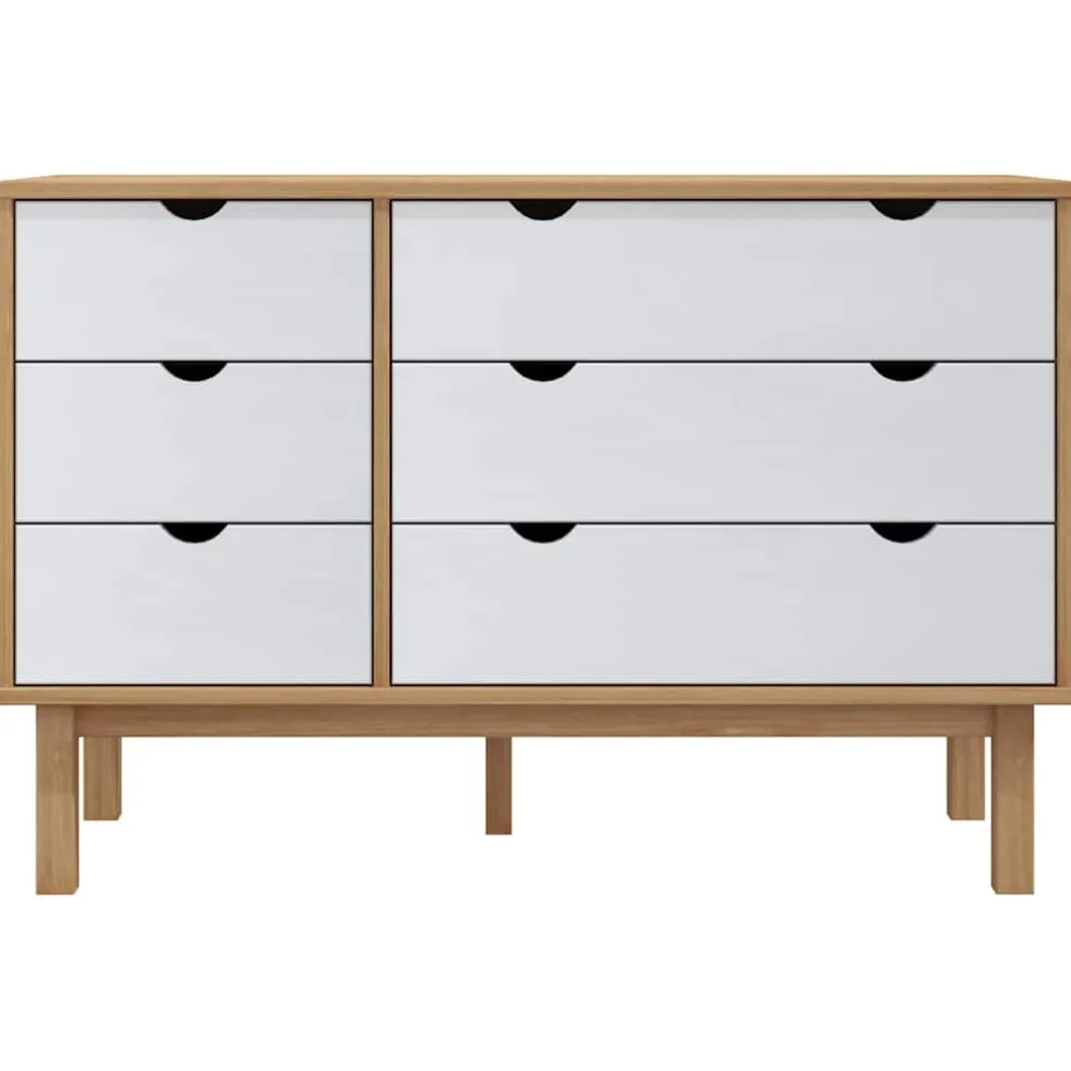 vidaXL Ladekast OTTA 111x43x73,5 cm massief grenenhout bruin en wit