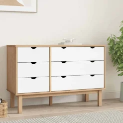 vidaXL Ladekast OTTA 111x43x73,5 cm massief grenenhout bruin en wit