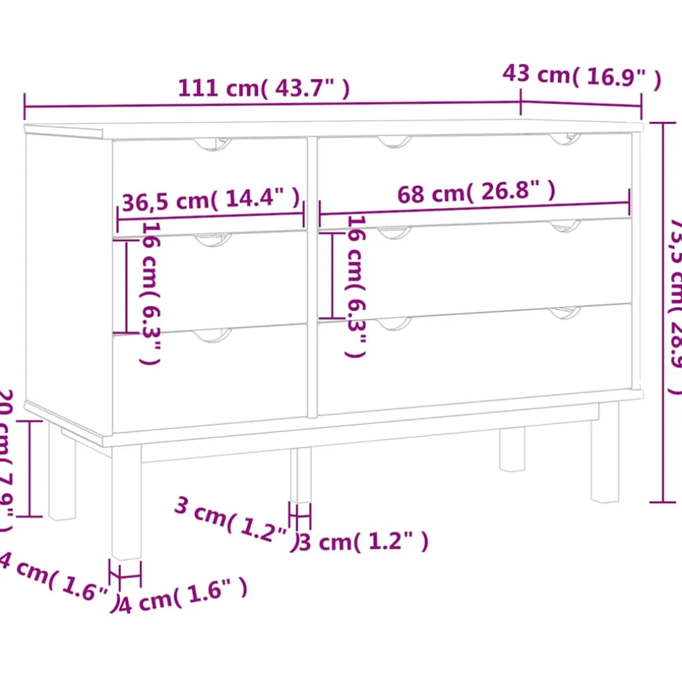 vidaXL Ladekast OTTA 111x43x73,5 cm massief grenenhout bruin en wit