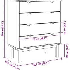 vidaXL Ladekast OTTA 76,5x39,5x90 cm massief grenenhout bruin en wit
