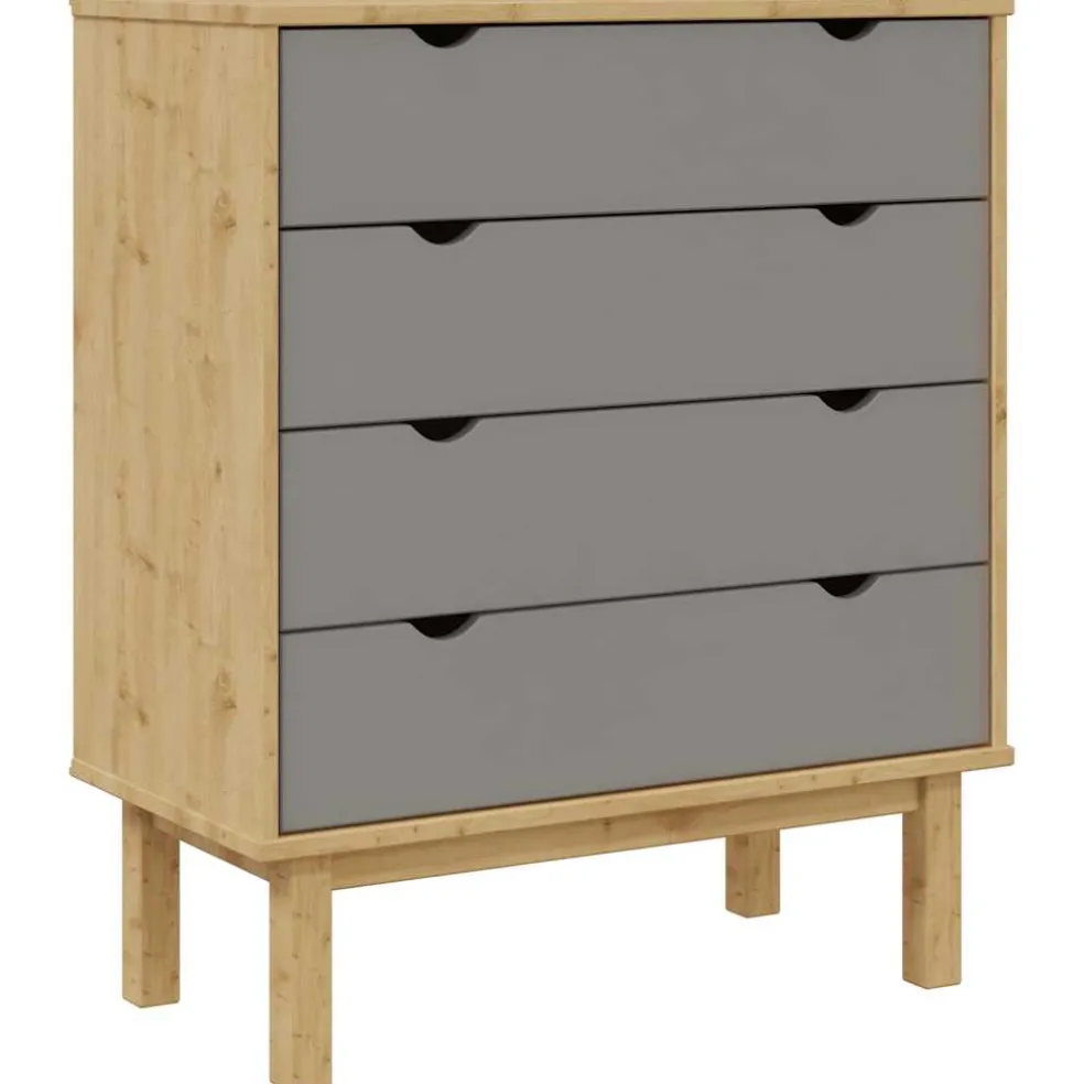 vidaXL Ladekast OTTA 76,5x39,5x90 cm massief grenenhout bruin en grijs