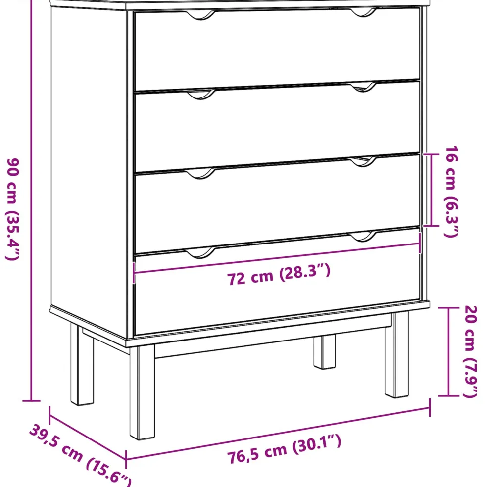 vidaXL Ladekast OTTA Zwart 76,5 x 39,5 x 90 cm Massief grenenhout
