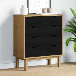 vidaXL Ladekast OTTA Zwart 76,5 x 39,5 x 90 cm Massief grenenhout