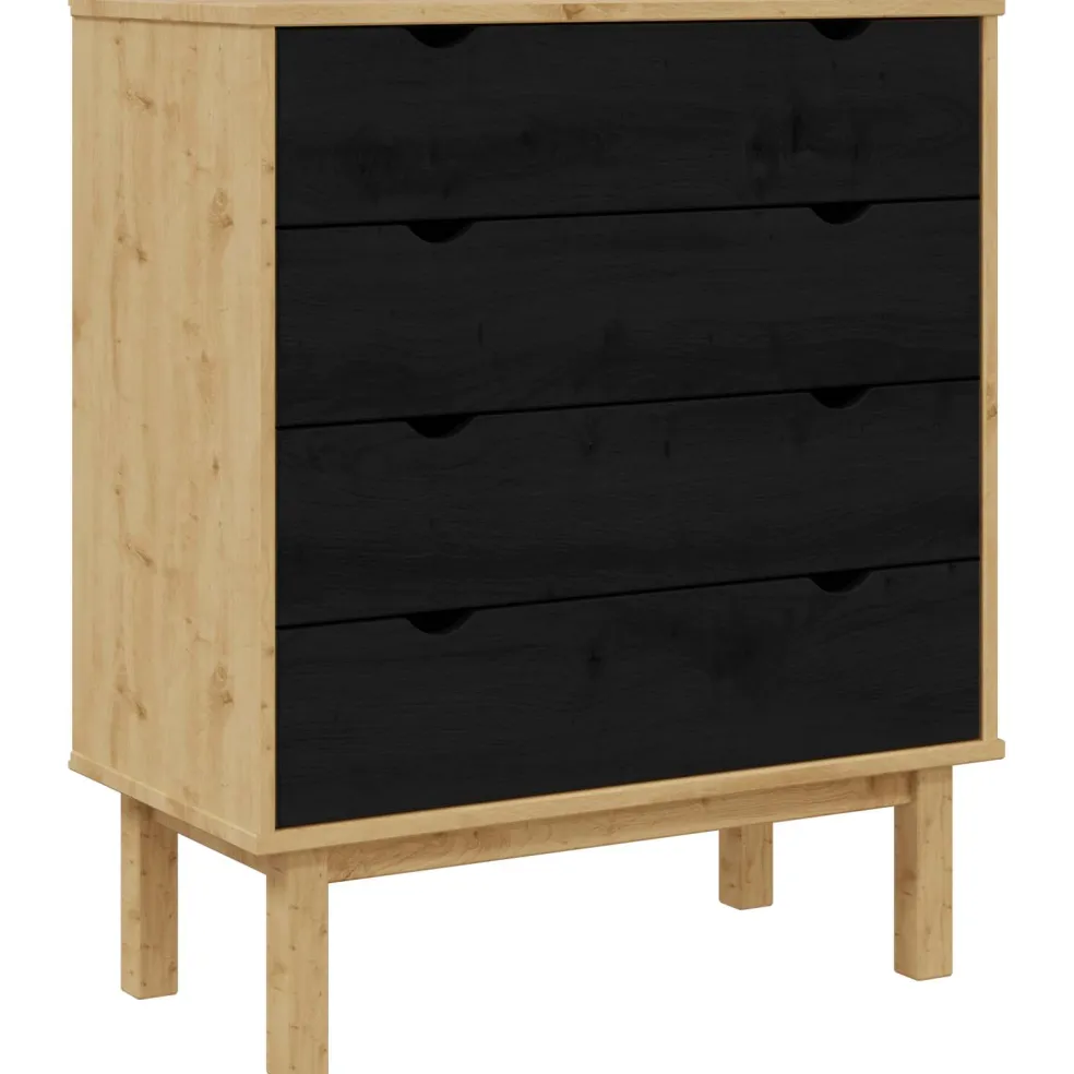 vidaXL Ladekast OTTA Zwart 76,5 x 39,5 x 90 cm Massief grenenhout