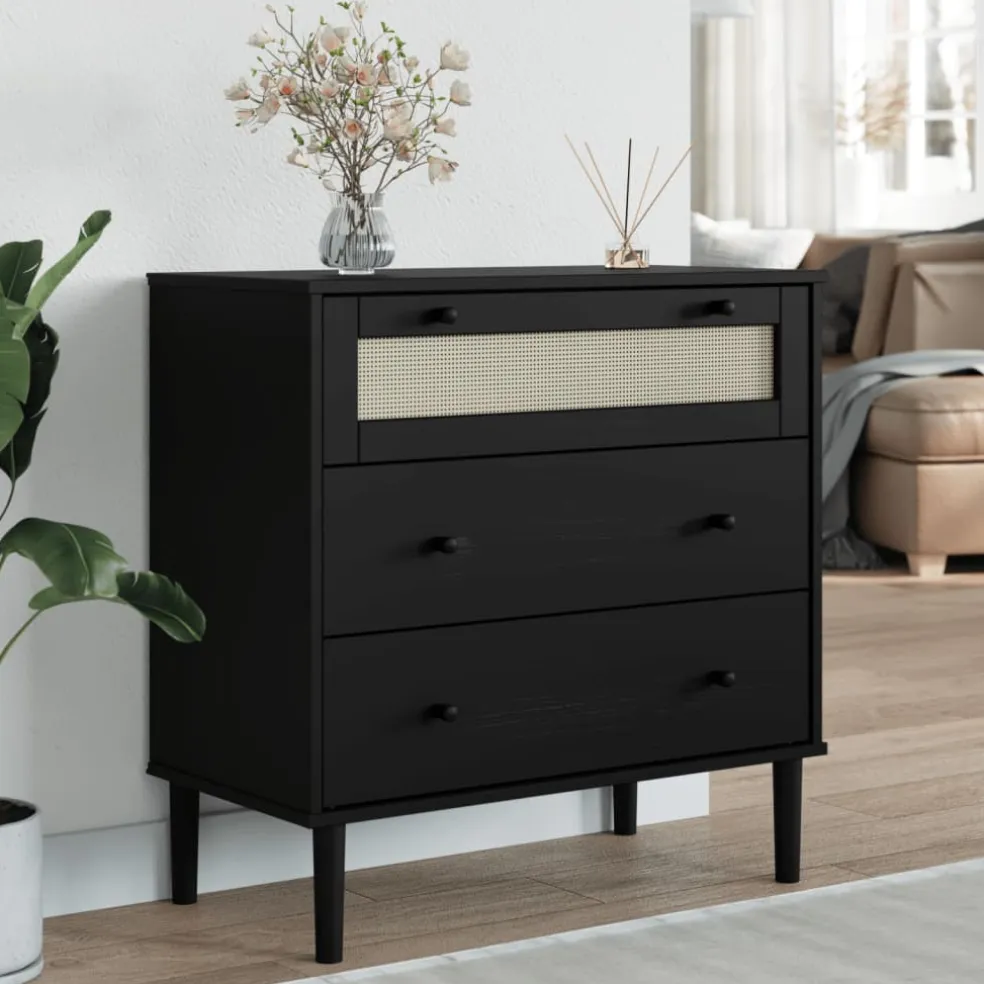 vidaXL Ladekast SENJA rattan-look 80x40x80 cm massief grenenhout zwart