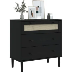 vidaXL Ladekast SENJA rattan-look 80x40x80 cm massief grenenhout zwart