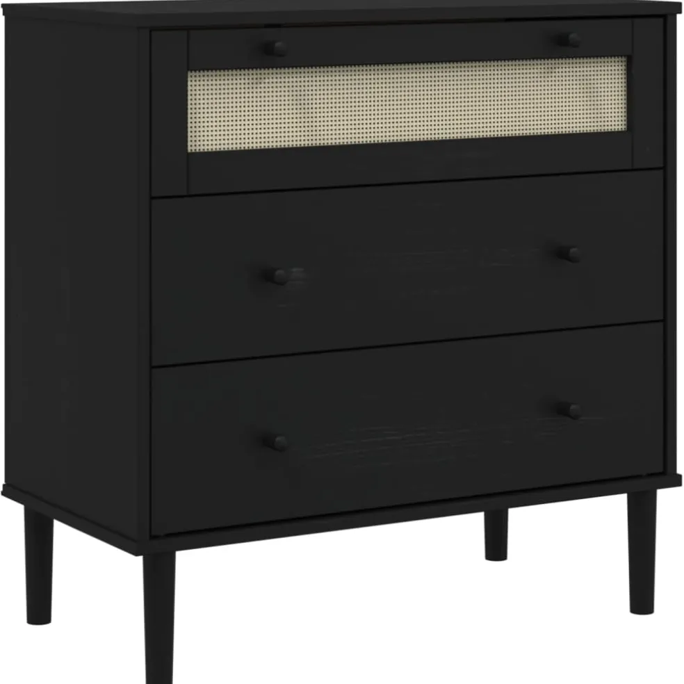 vidaXL Ladekast SENJA rattan-look 80x40x80 cm massief grenenhout zwart