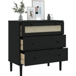 vidaXL Ladekast SENJA rattan-look 80x40x80 cm massief grenenhout zwart