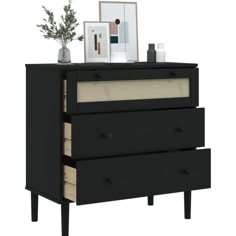vidaXL Ladekast SENJA rattan-look 80x40x80 cm massief grenenhout zwart