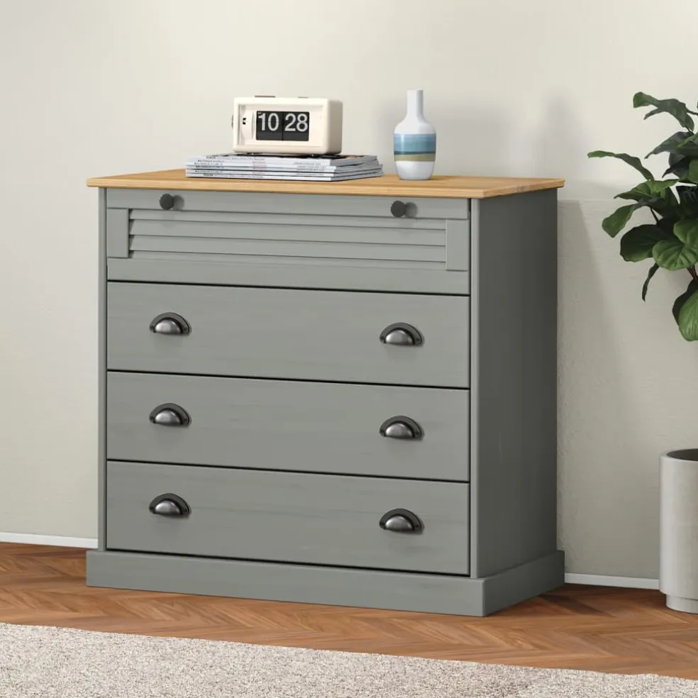 vidaXL Ladekast VIGO 80x40x76 cm massief grenenhout grijs