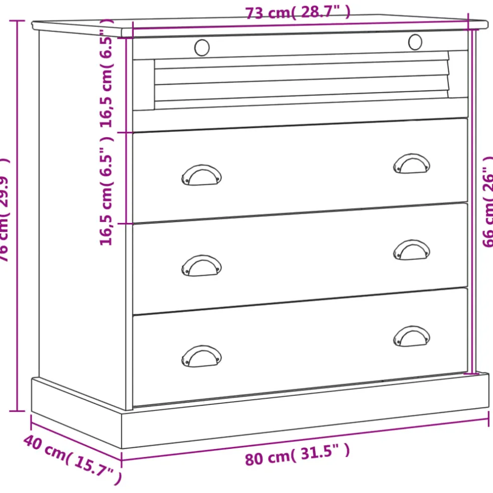 vidaXL Ladekast VIGO 80x40x76 cm massief grenenhout wit