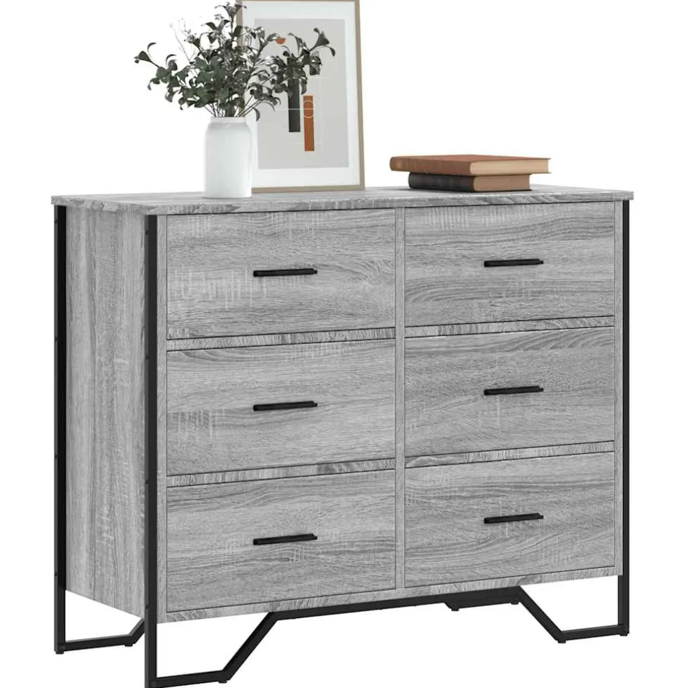 vidaXL Ladekast 91x35,5x74,5 cm bewerkt hout grijs sonoma eikenkleurig