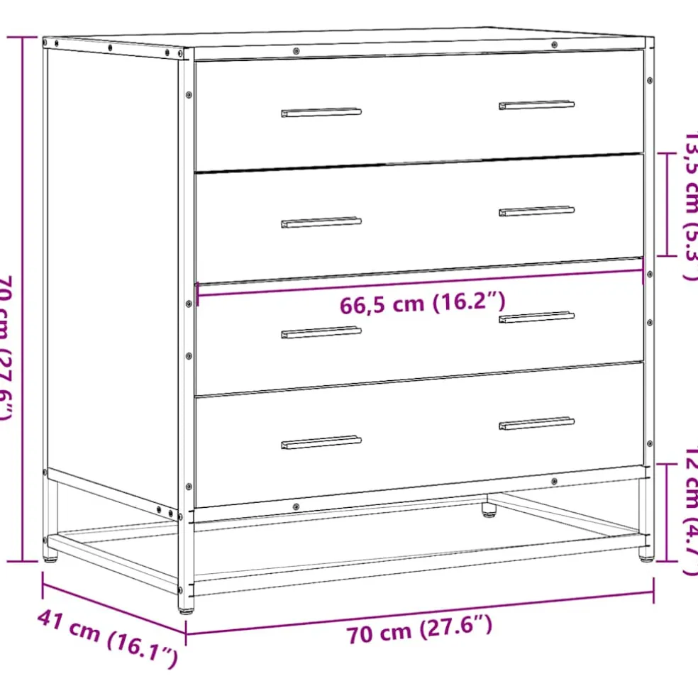 vidaXL Ladekast 70x41x70 cm bewerkt hout sonoma eikenkleurig
