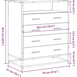 vidaXL Ladekast 70x41x83,5 cm bewerkt hout sonoma eikenkleurig