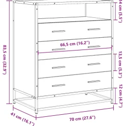 vidaXL Ladekast 70x41x83,5 cm bewerkt hout grijs sonoma eikenkleurig
