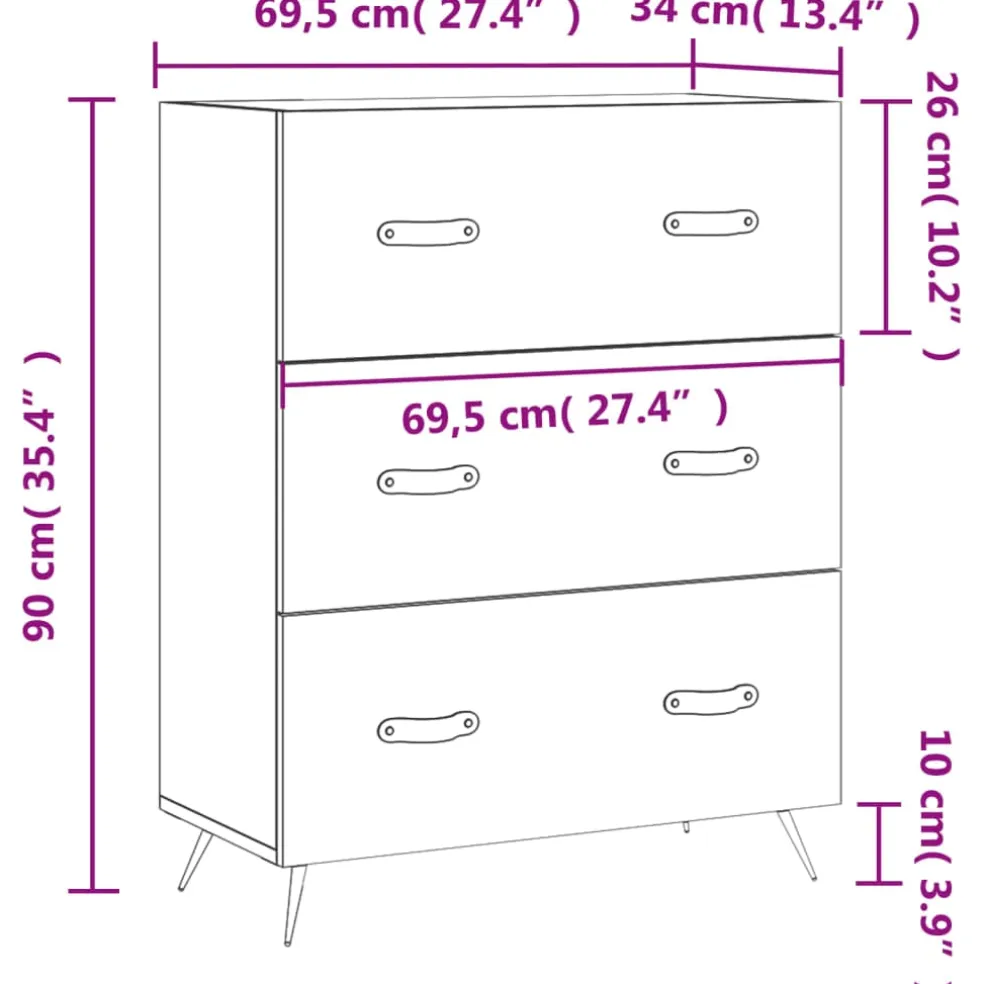 vidaXL Ladekast 69,5x34x90 cm bewerkt hout wit