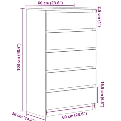 vidaXL Ladekast 60x36x103 cm bewerkt hout zwart eikenkleur