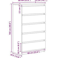 vidaXL Ladekast 60x36x103 cm bewerkt hout artisanaal eikenkleur