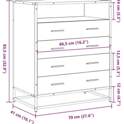 vidaXL Ladekast 70x41x83,5 cm bewerkt hout gerookt eikenkleurig