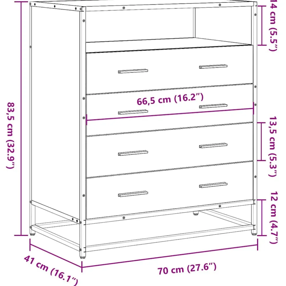 vidaXL Ladekast 70x41x83,5 cm bewerkt hout gerookt eikenkleurig