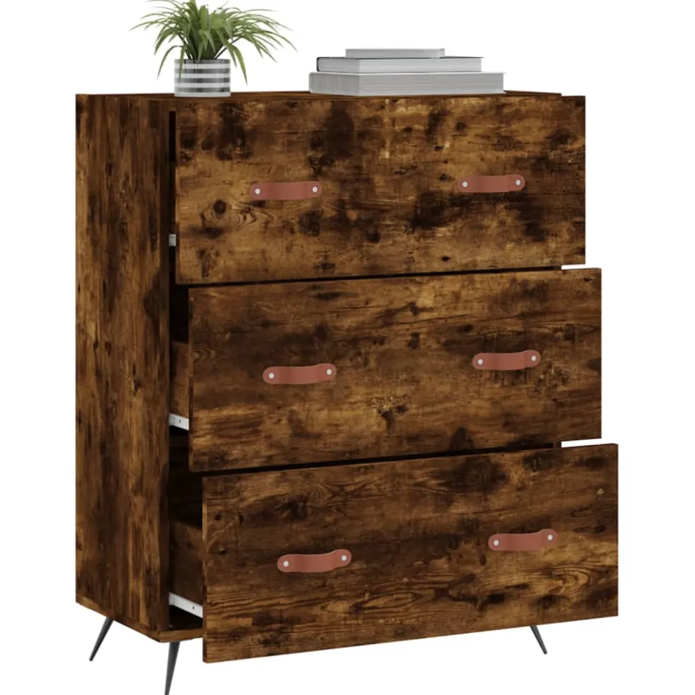 vidaXL Ladekast 69,5x34x90 cm bewerkt hout gerookt eikenkleurig
