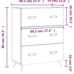 vidaXL Ladekast 69,5x34x90 cm bewerkt hout gerookt eikenkleurig