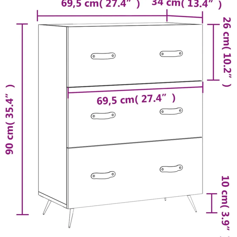 vidaXL Ladekast 69,5x34x90 cm bewerkt hout gerookt eikenkleurig