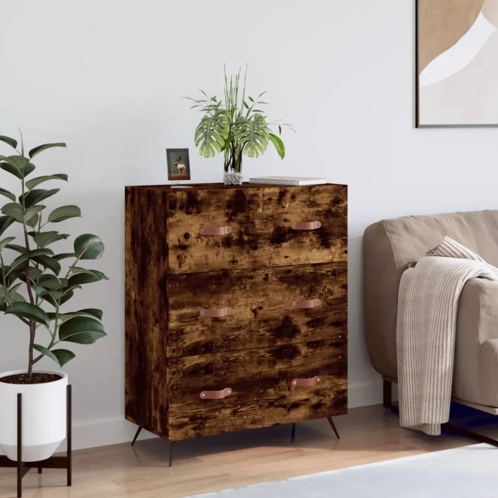 vidaXL Ladekast 69,5x34x90 cm bewerkt hout gerookt eikenkleurig