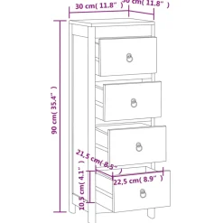 vidaXL Ladekast 30x30x90 cm massief teakhout