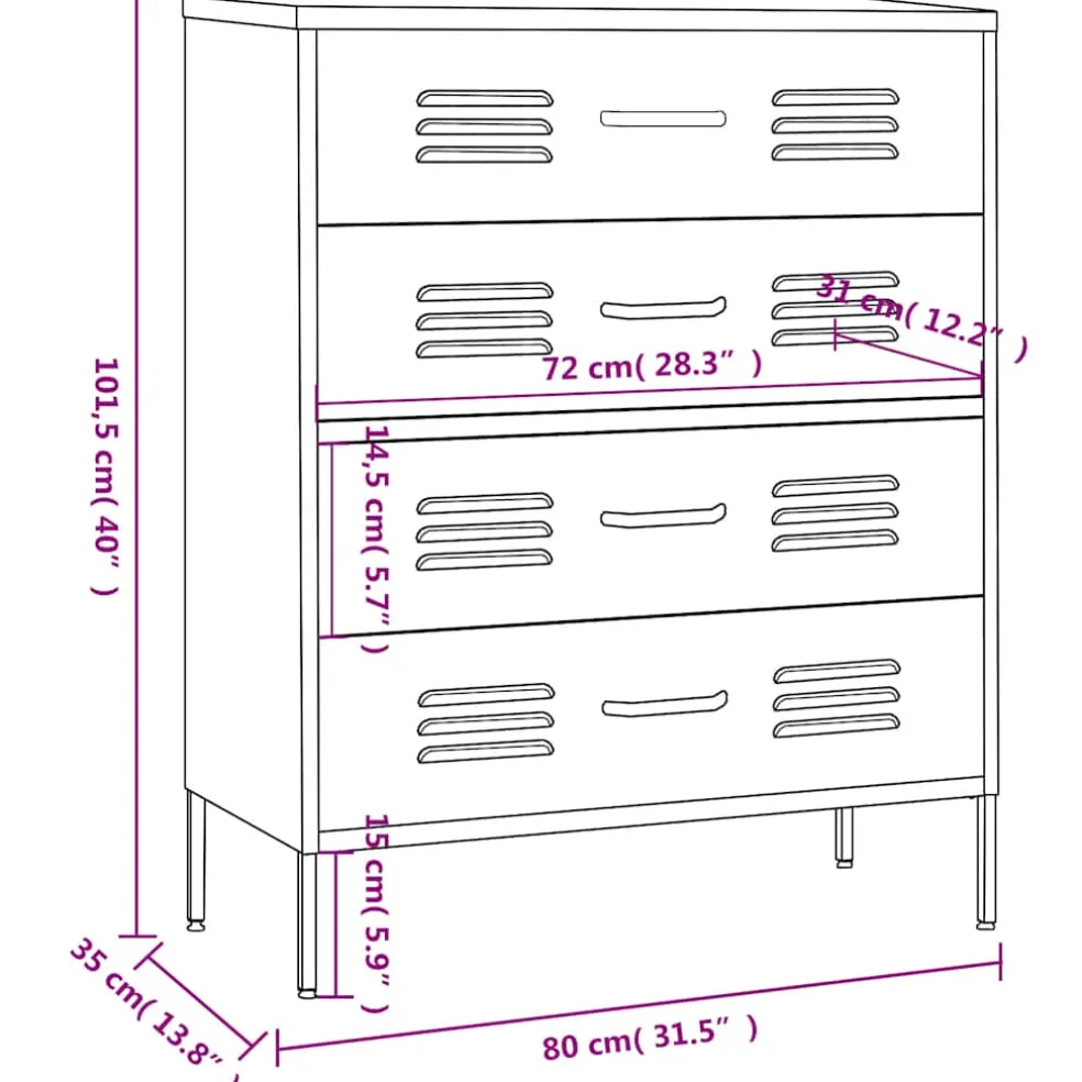 vidaXL Ladekast 80x35x101,5 cm staal antracietkleurig
