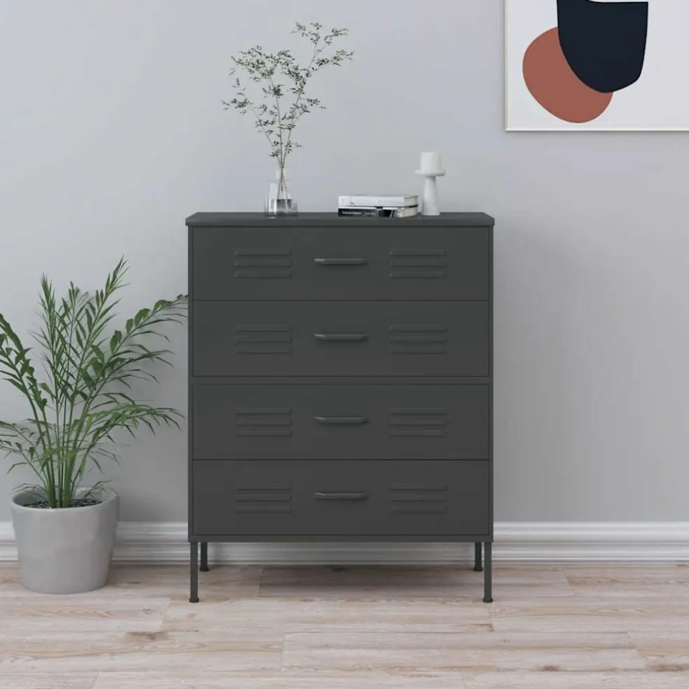 vidaXL Ladekast 80x35x101,5 cm staal antracietkleurig
