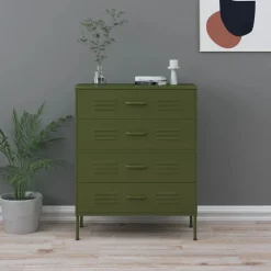 vidaXL Ladekast 80x35x101,5 cm staal olijfgroen