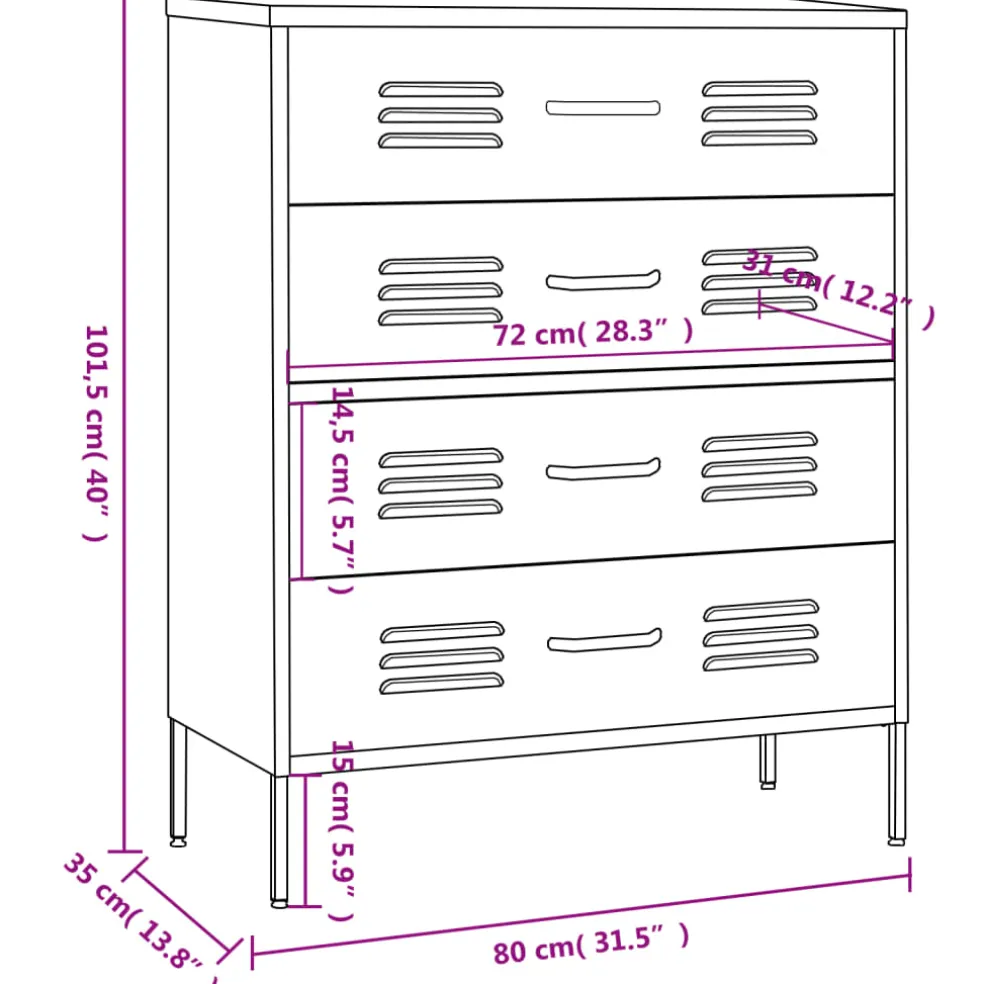vidaXL Ladekast 80x35x101,5 cm staal zwart