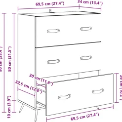 vidaXL Ladekast Zwarte Eik 69,5 x 34 x 90 cm Geconstrueerd hout