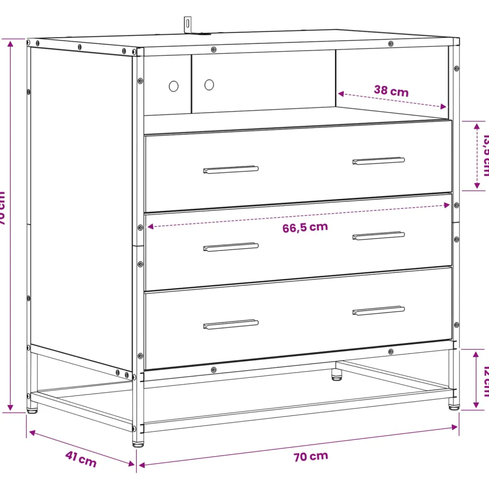 vidaXL Ladenkast 3-Lade Artisanaal eiken 70 x 41 x 70 cm Bewerkt hout