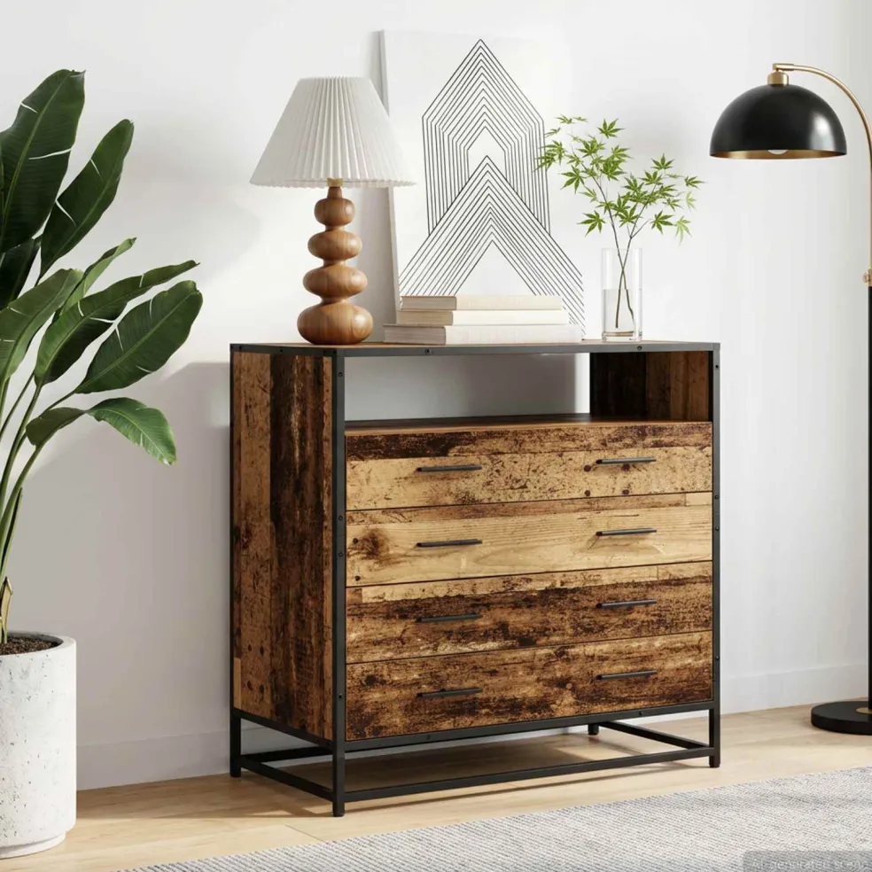 vidaXL Ladenkast 4-Lade Oud hout 70 x 41 x 83,5 cm Bewerkt hout