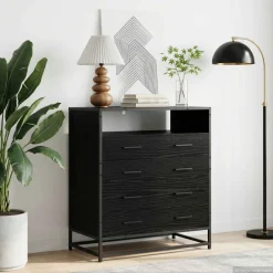 vidaXL Ladenkast 4-Lade Zwart eiken 70 x 41 x 83,5 cm Bewerkt hout