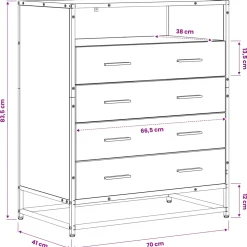 vidaXL Ladenkast 4-Lade Zwart eiken 70 x 41 x 83,5 cm Bewerkt hout