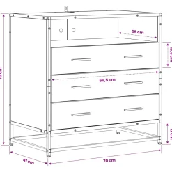 vidaXL Ladenkast 3-Lade Zwart eiken 70 x 41 x 70 cm Bewerkt hout