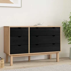 vidaXL Ladenkast OTTA Zwart 111 x 43 x 73,5 cm Massief grenenhout