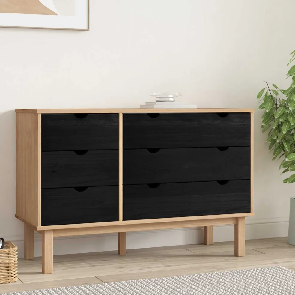 vidaXL Ladenkast OTTA Zwart 111 x 43 x 73,5 cm Massief grenenhout